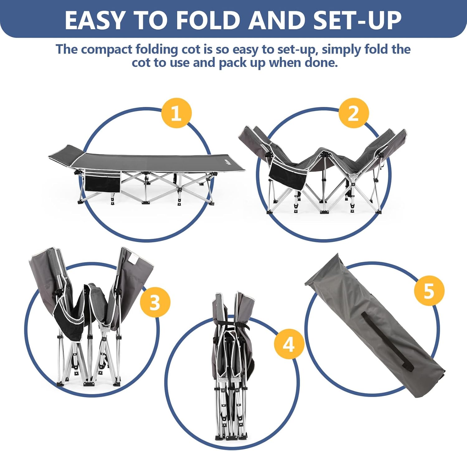 Folding Camping Cot with Carry Bag Grey V365