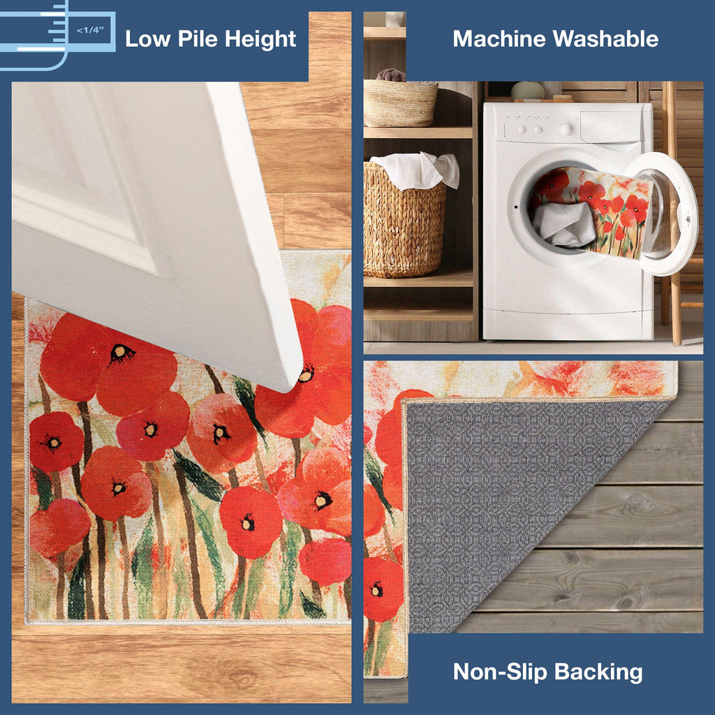 Impressions Poppies Machine Washable Indoor Mat with Non-Skid Backing