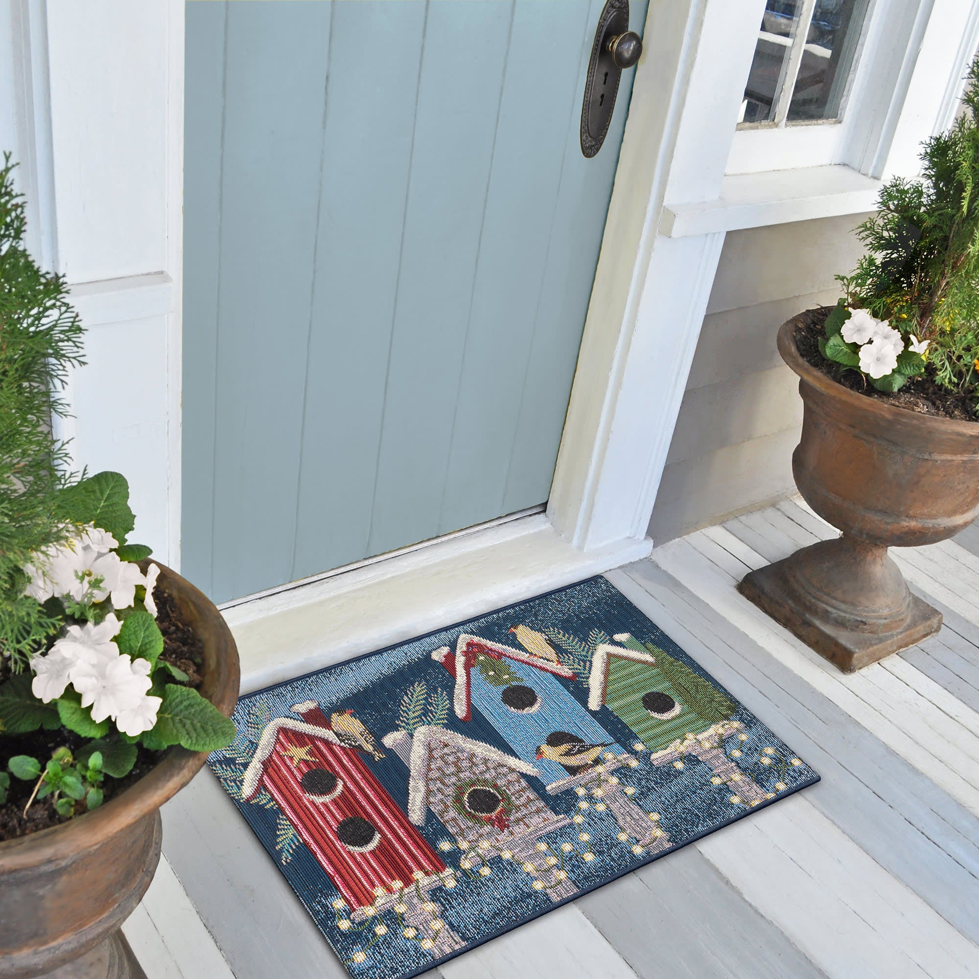 Esencia Birdhouse Holiday Indoor Outdoor Mat with Non-Skid Backing