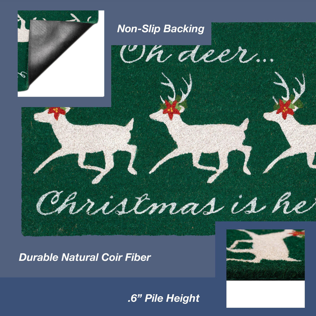 Natura Christmas Is Here Coir Doormat with Non-Slip Backing