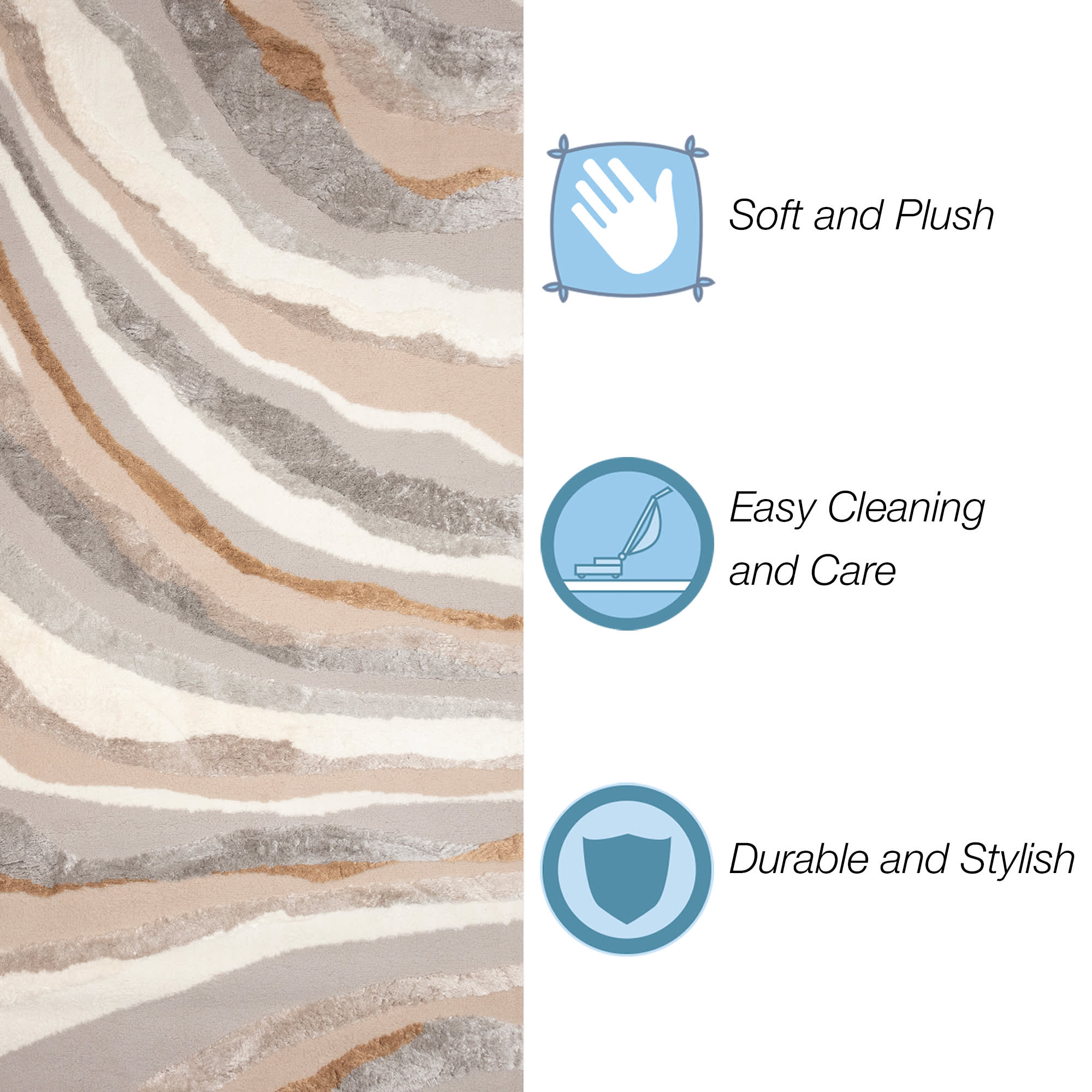 Fiord Wave Indoor Area Rug with Non-Skid Backing