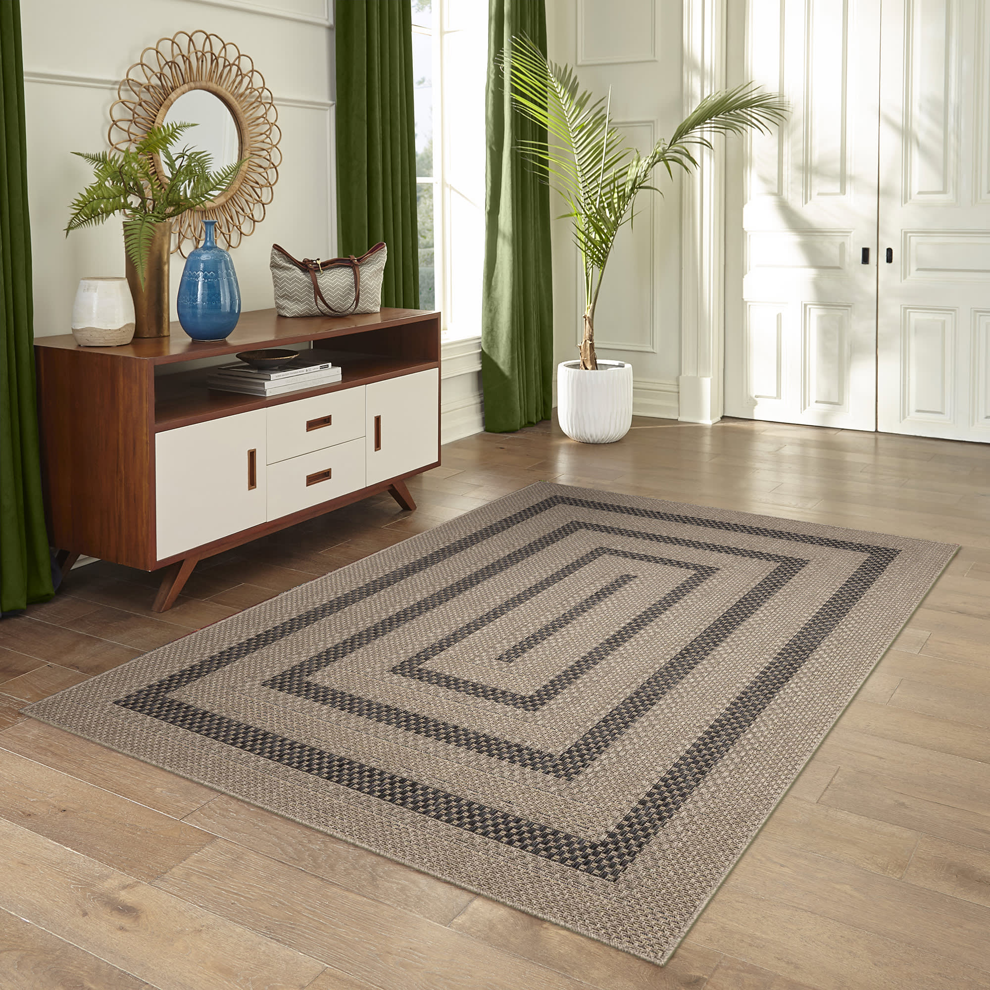 Monaco Multi Border Indoor Outdoor Area Rug