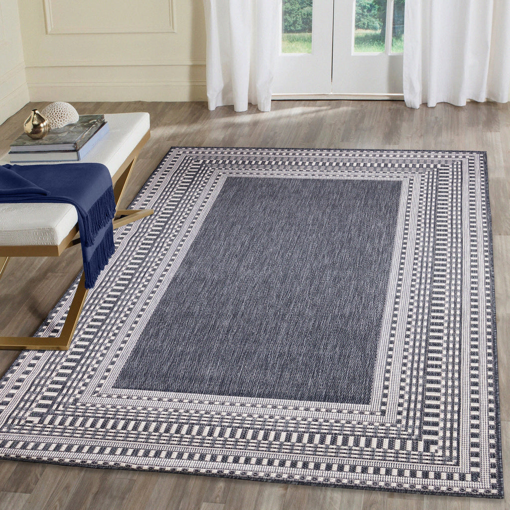 Malibu Etched Border Indoor Outdoor Area Rug