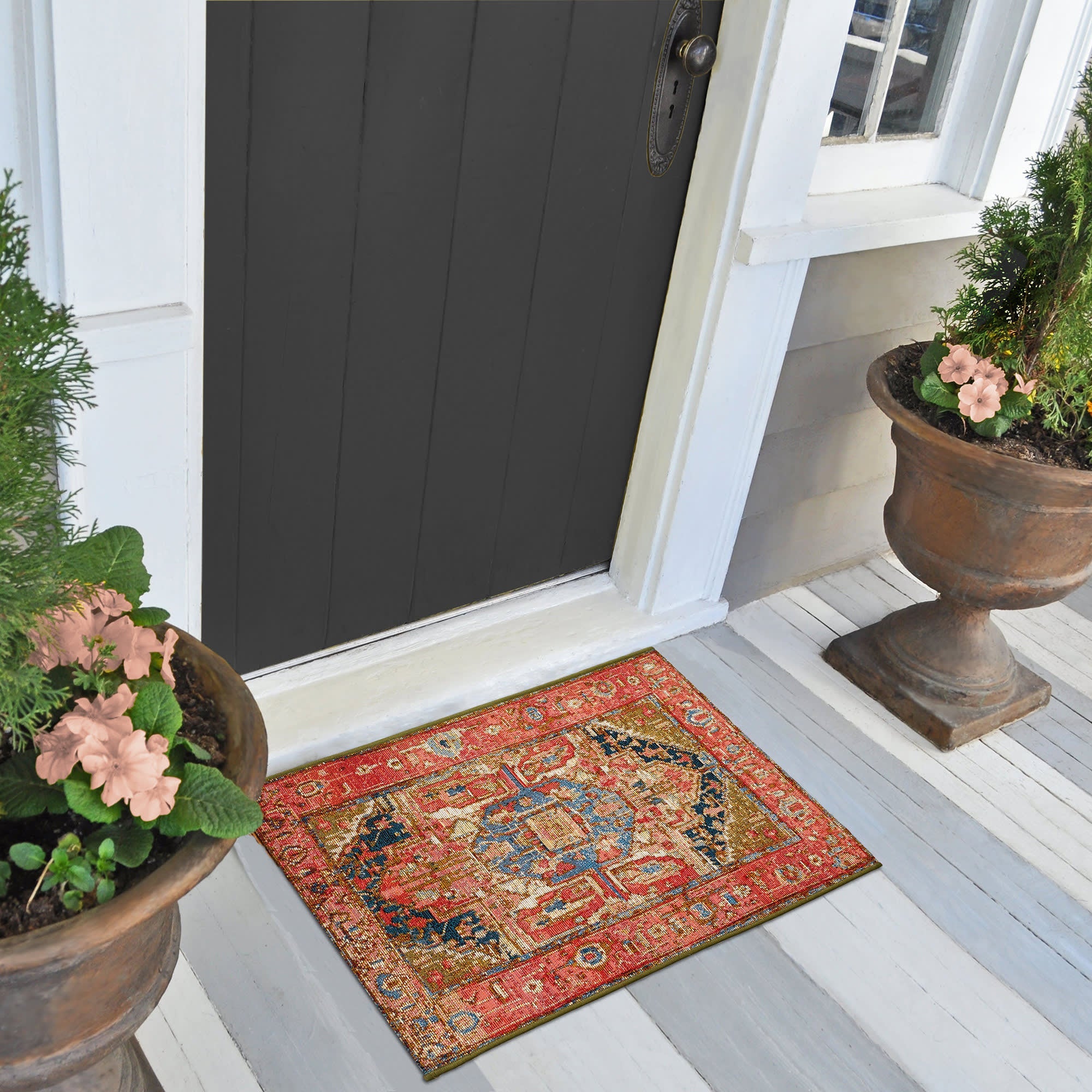 Esencia Heriz Indoor Outdoor Mat with Non-Skid Backing