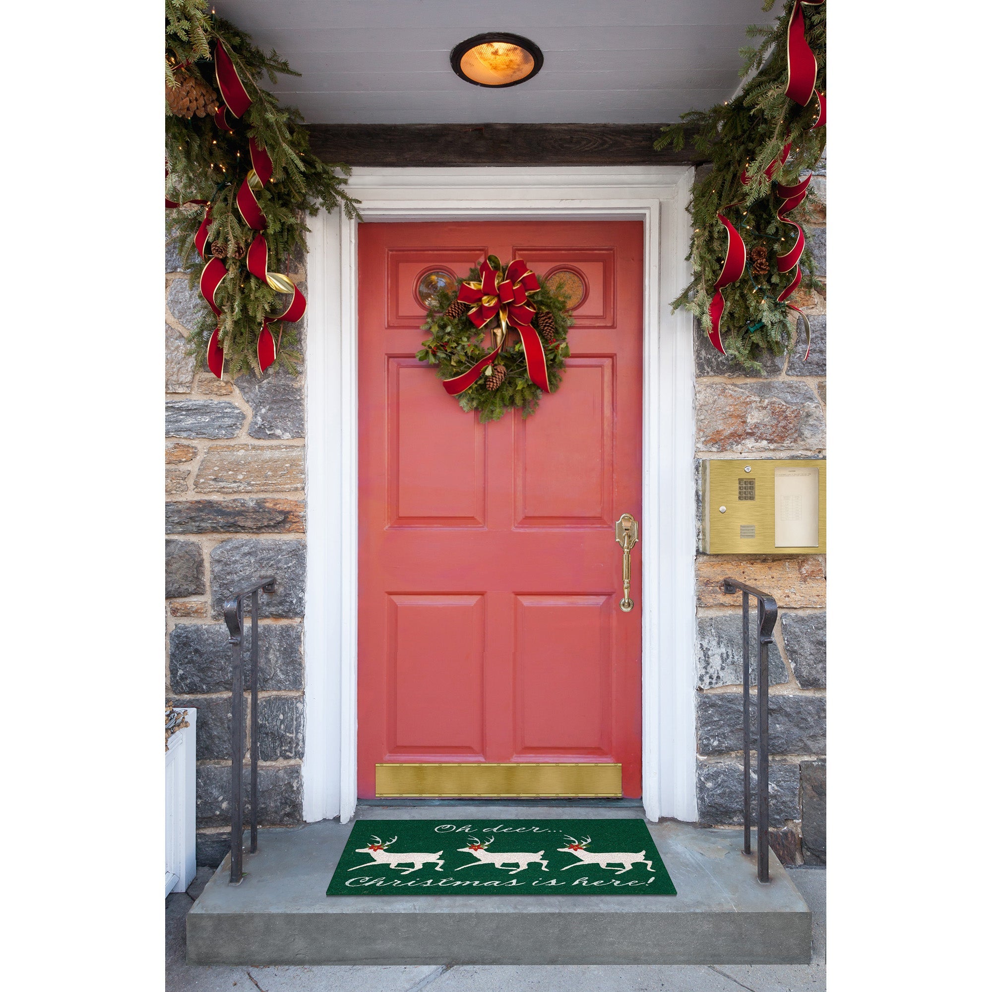 Natura Christmas Is Here Coir Doormat with Non-Slip Backing