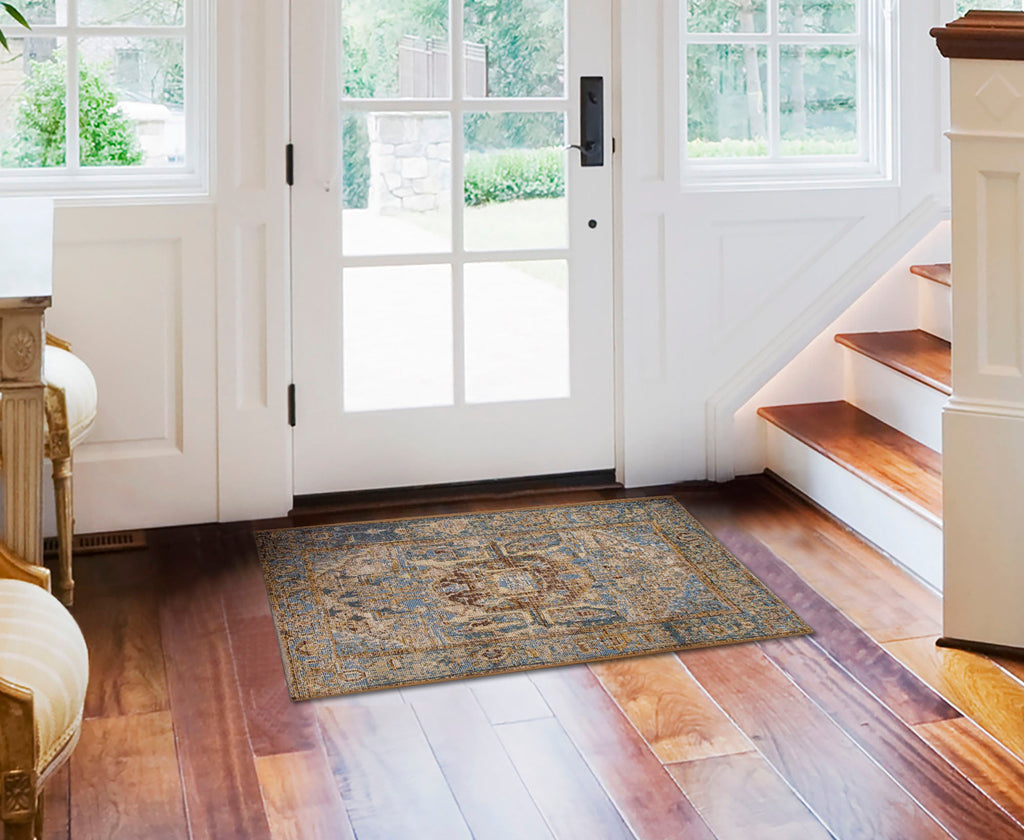 Esencia Heriz Indoor Outdoor Mat with Non-Skid Backing