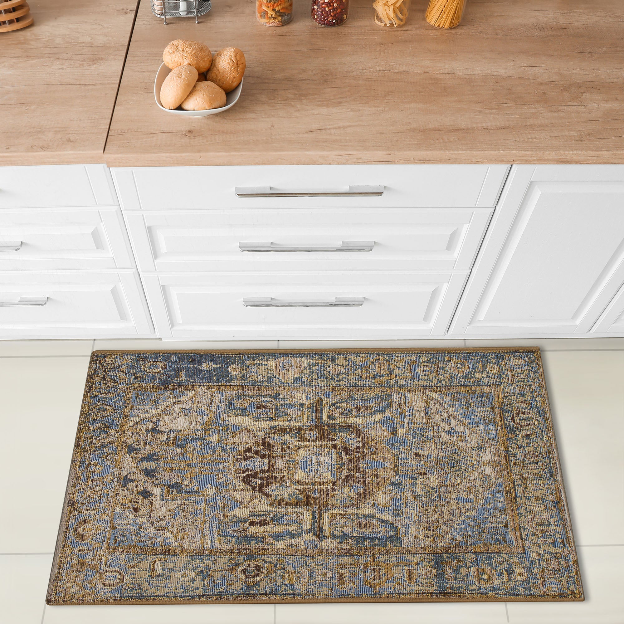 Esencia Heriz Indoor Outdoor Mat with Non-Skid Backing