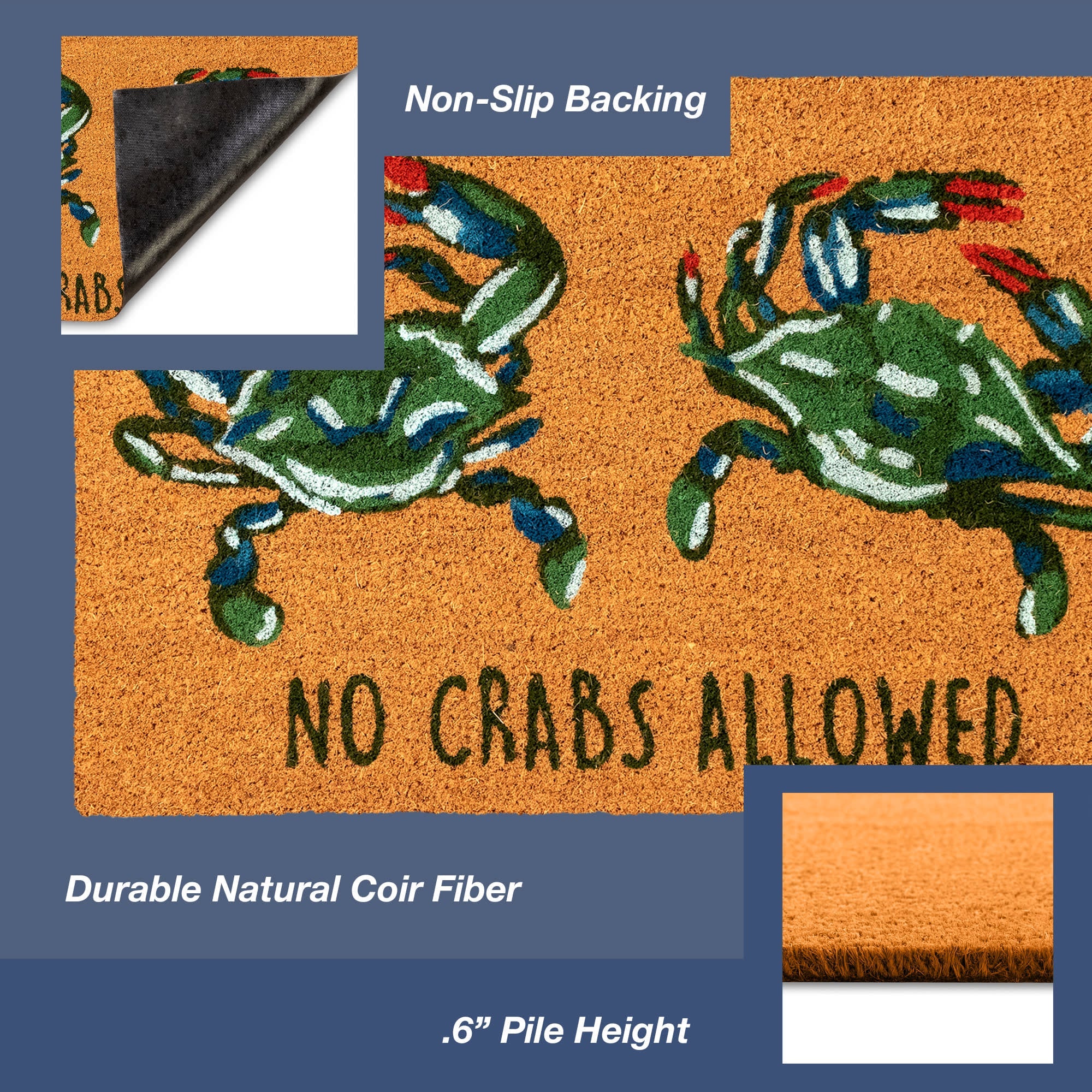 Natura No Crabs Allowed Coir Doormat with Non-Skid Backing