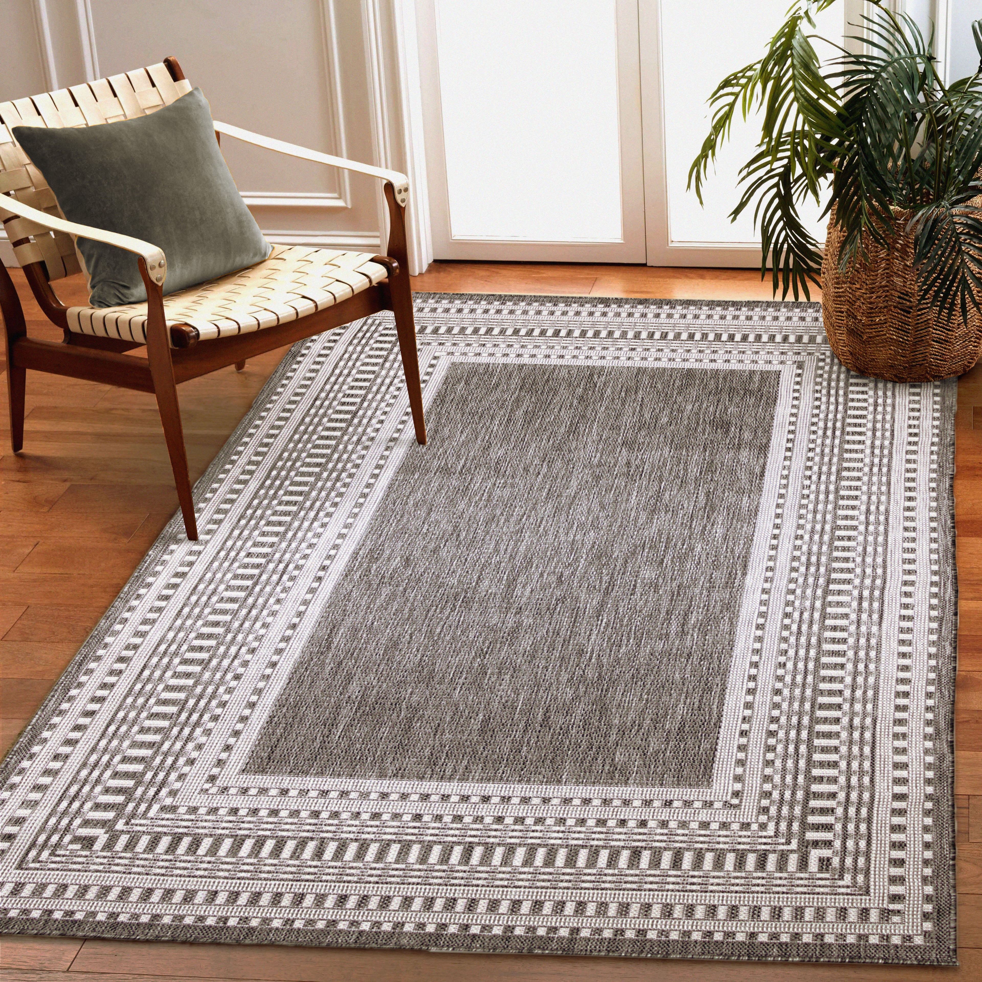 Malibu Etched Border Indoor Outdoor Area Rug