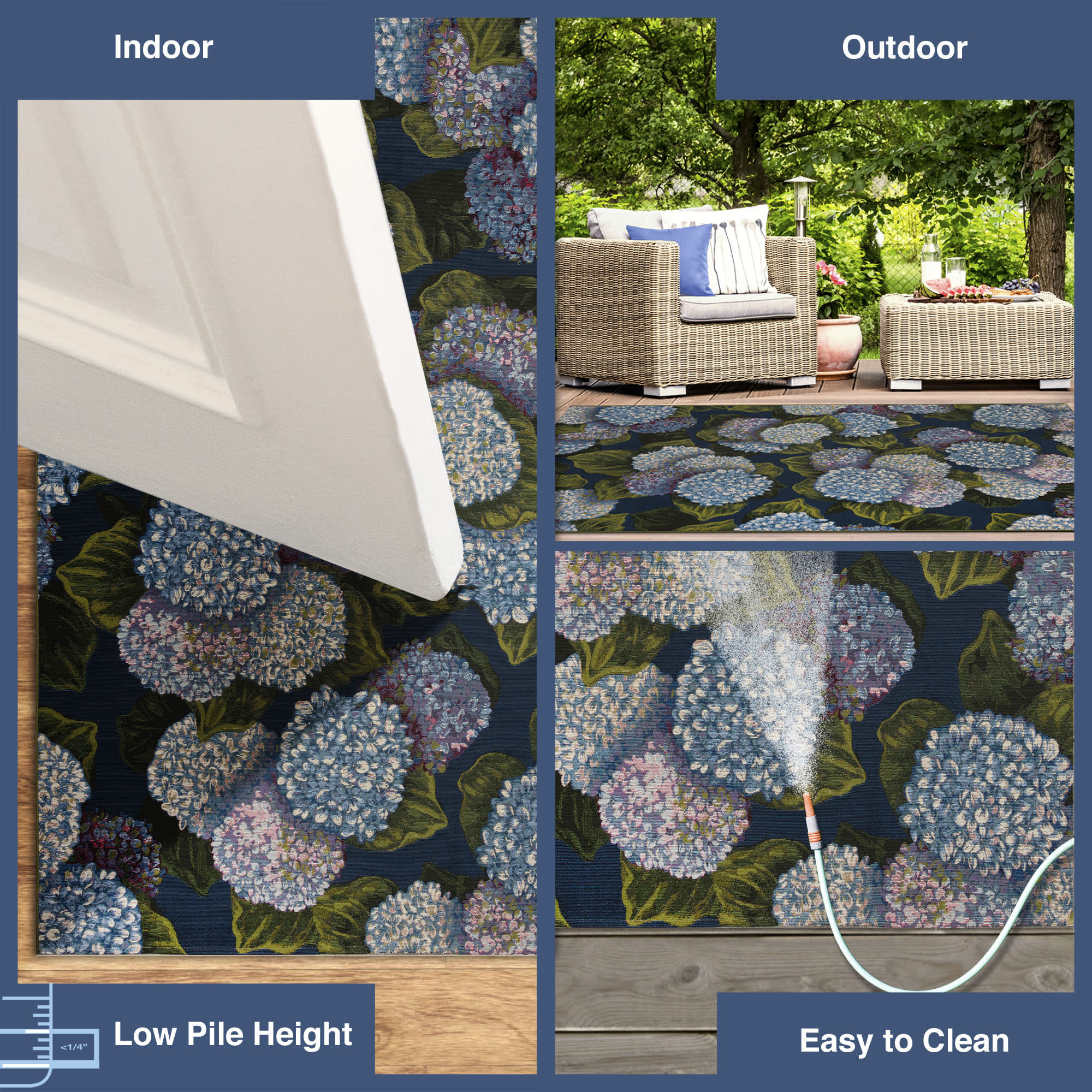 Marina Hydrangea Blooms Indoor Outdoor Area Rug