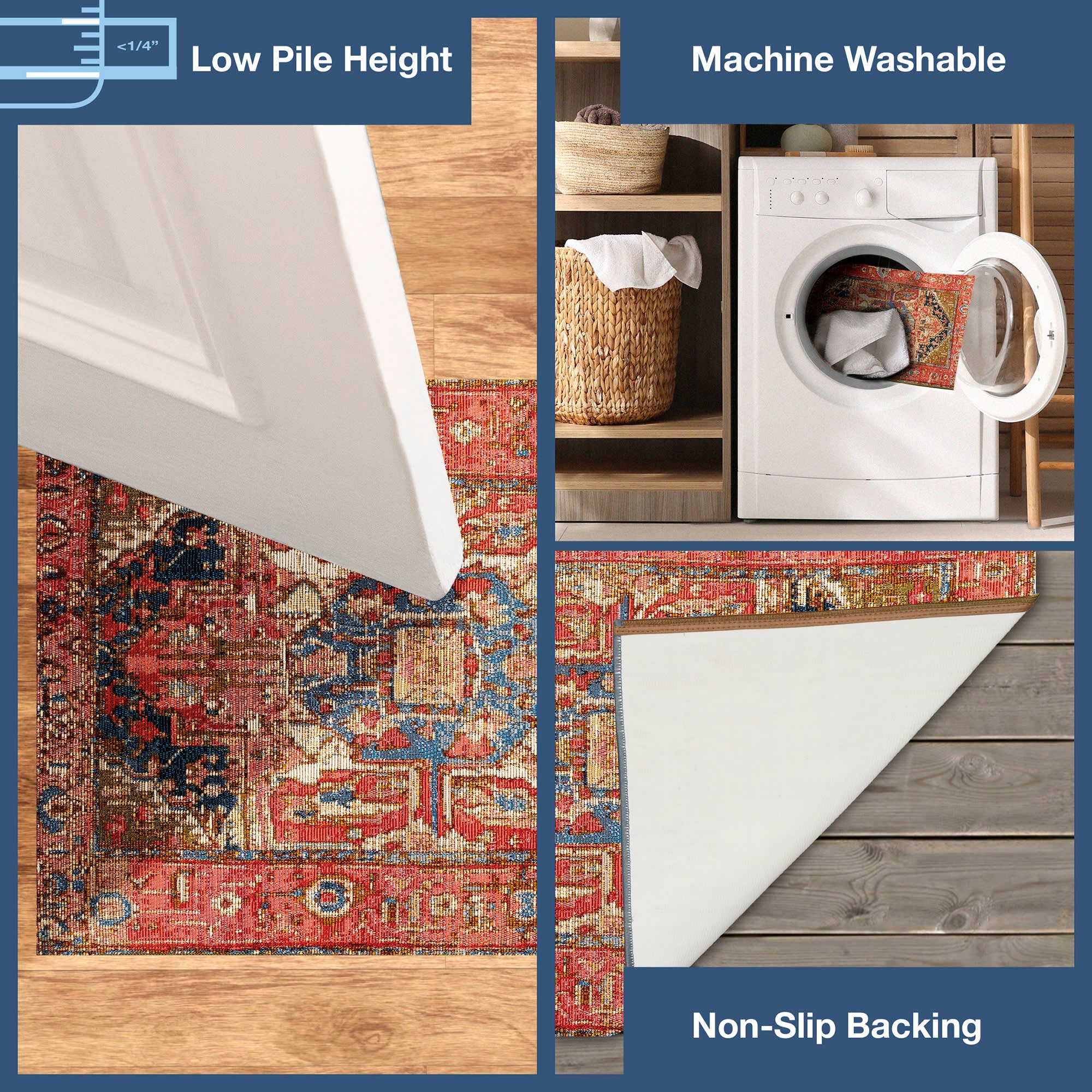 Esencia Heriz Indoor Outdoor Mat with Non-Skid Backing