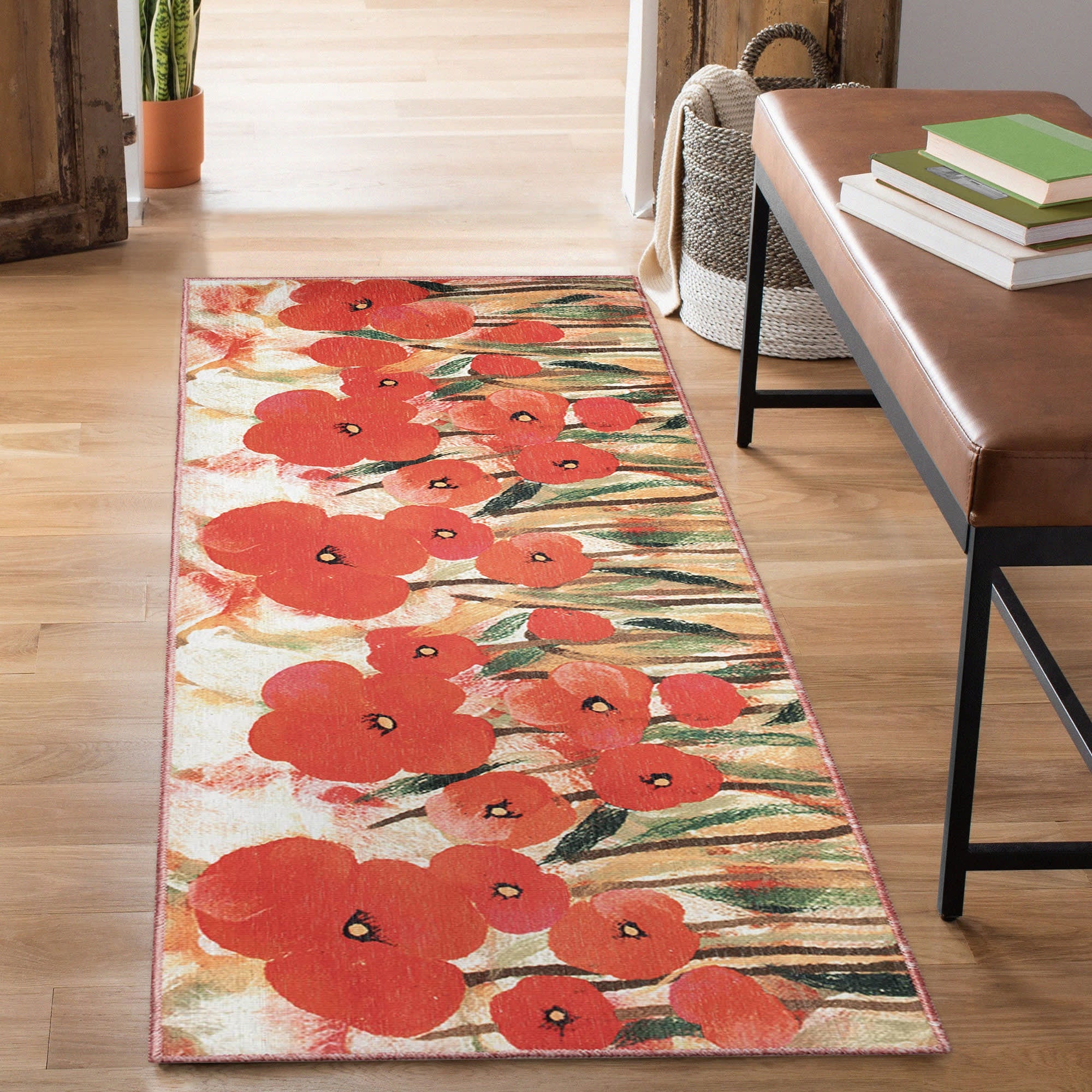 Impressions Poppies Machine Washable Indoor Mat with Non-Skid Backing