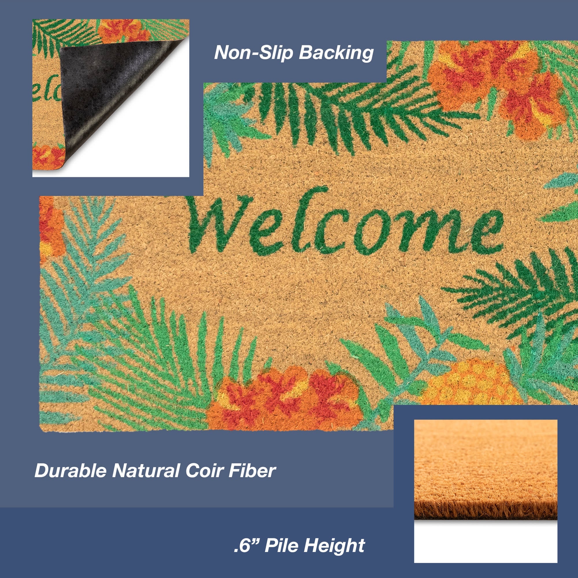 Natura Tropical Welcome Coir Doormat with Non-Slip Backing