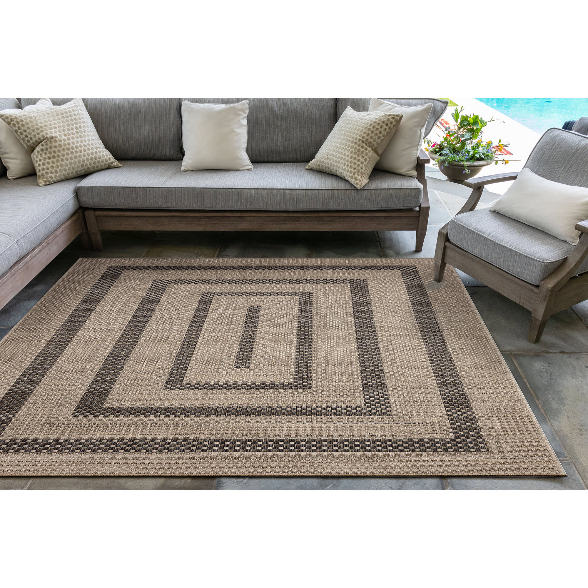 Monaco Multi Border Indoor Outdoor Area Rug