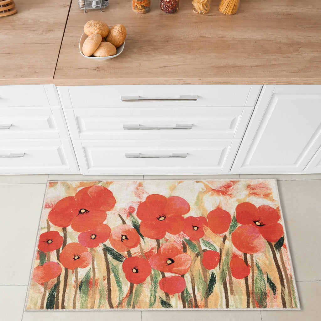 Impressions Poppies Machine Washable Indoor Mat with Non-Skid Backing