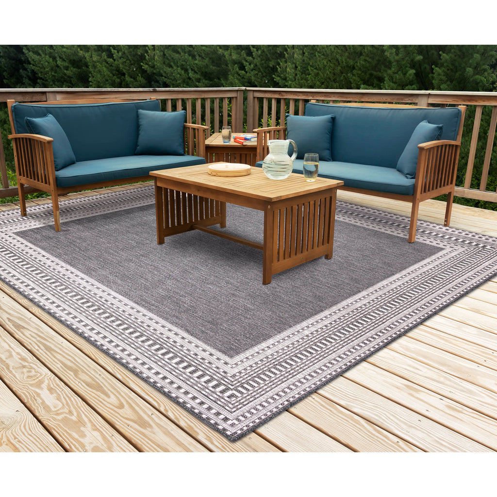 Malibu Etched Border Indoor Outdoor Area Rug