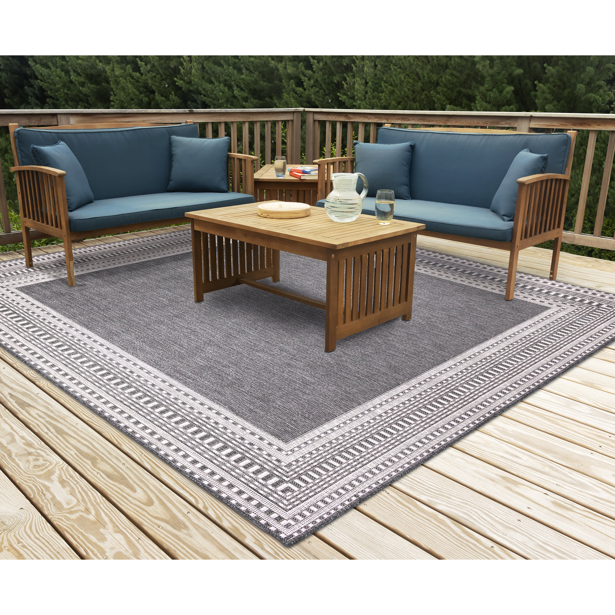 Malibu Etched Border Indoor Outdoor Area Rug