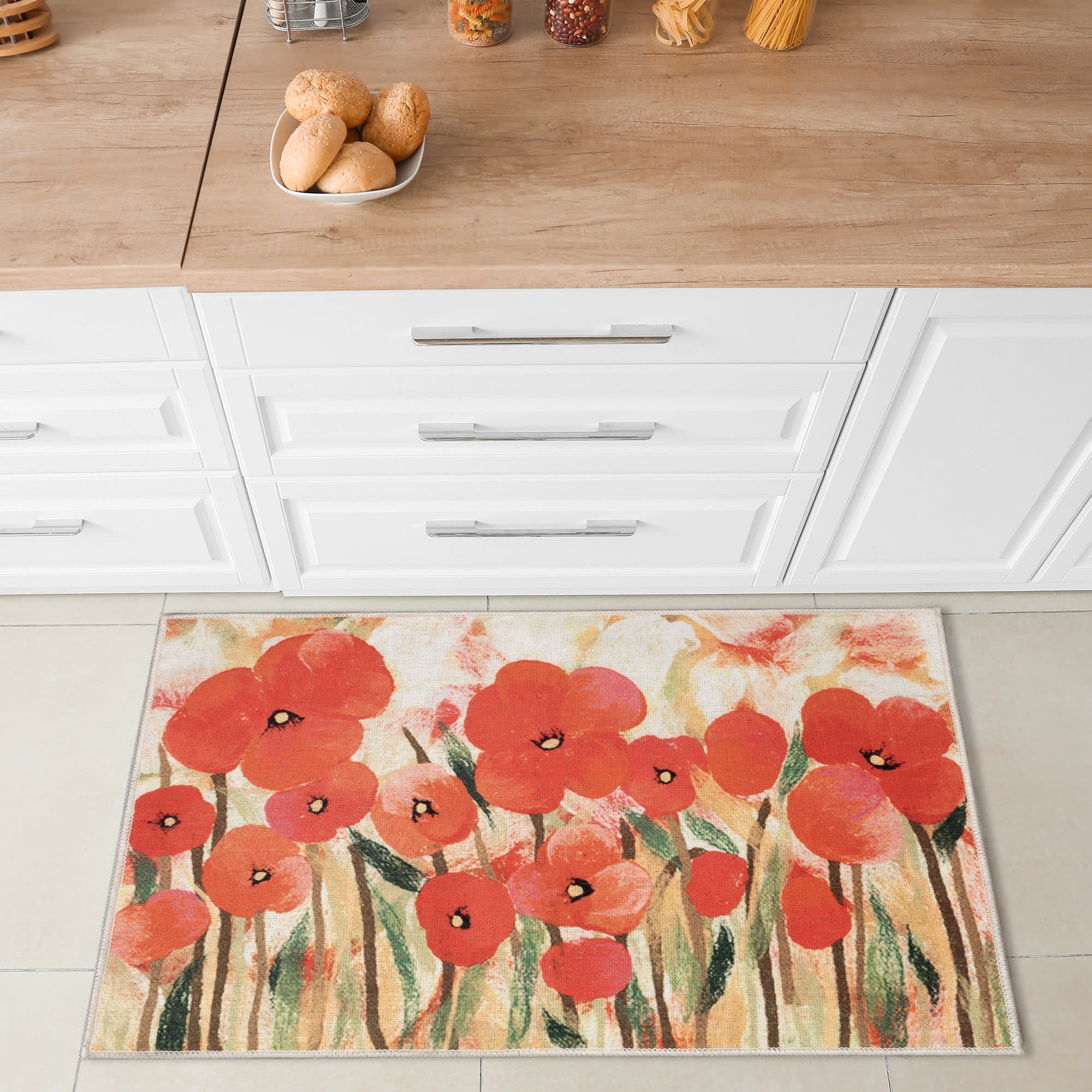 Impressions Poppies Machine Washable Indoor Mat with Non-Skid Backing