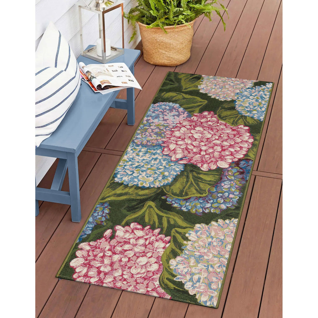 Esencia Hydrangeas Indoor Outdoor Mat with Non-Skid Backing