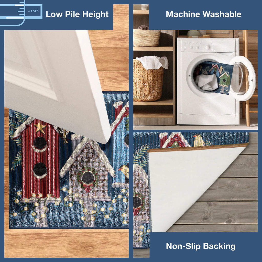 Esencia Birdhouse Holiday Indoor Outdoor Mat with Non-Skid Backing
