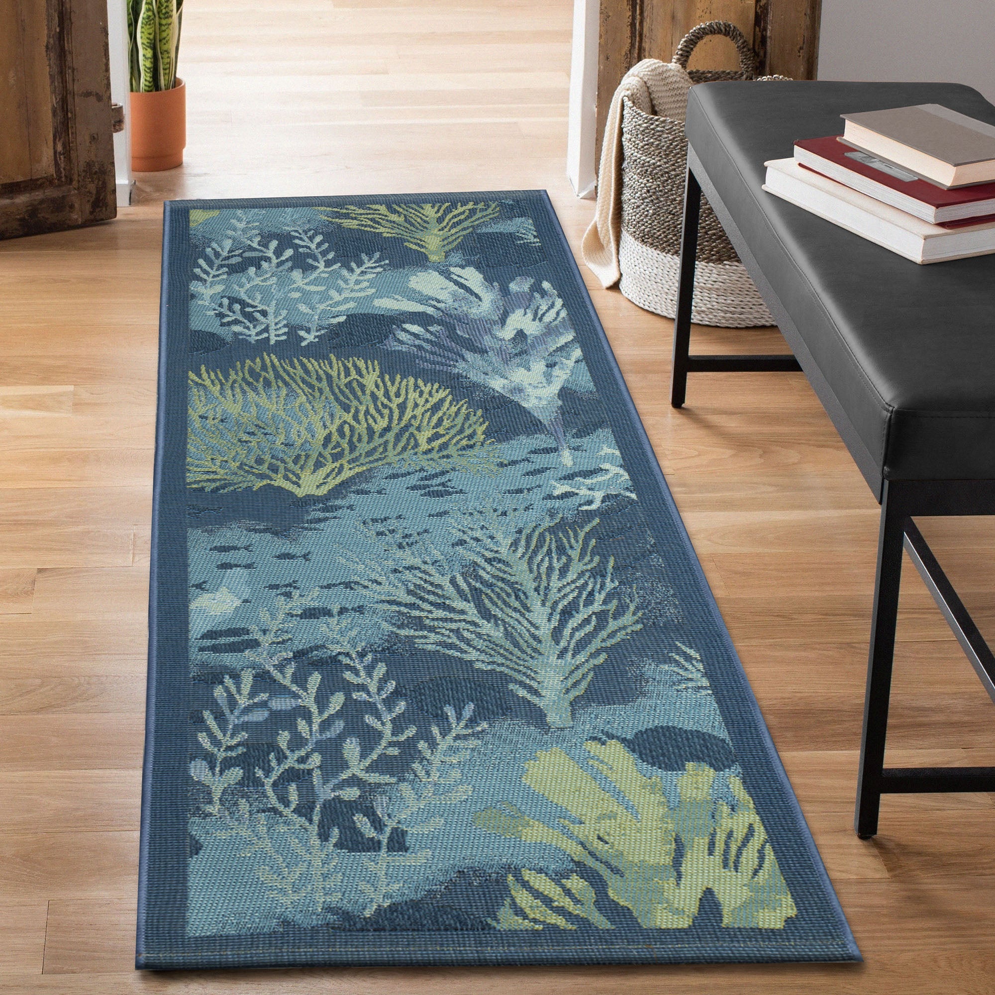 Esencia Coral Garden Indoor Outdoor Mat with Non-Skid Backing